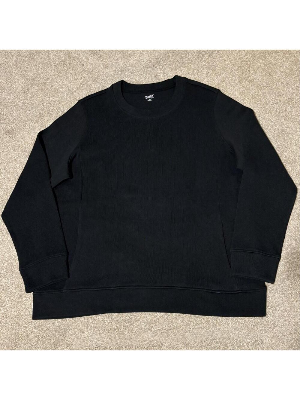 Duluth Trading Co Black Crew Neck Sweatshirt Kangaroo Pockets 100% Cotton Sz XXL